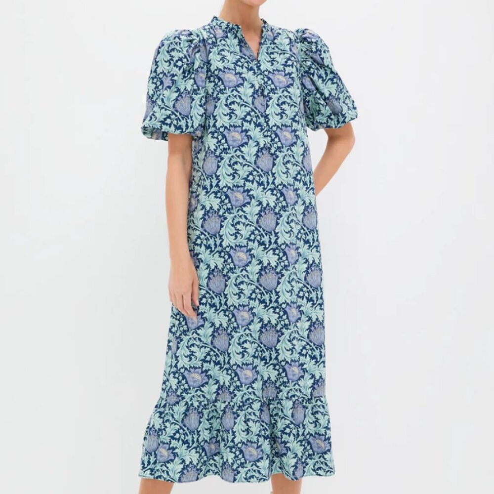 Tuckernuck Hyacinth House Multi Blue Leafy Floral Mimi Midi Dress